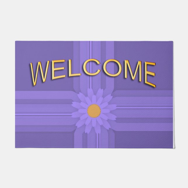 Paillasson Simple fleur violette sur croix de bienvenue (Devant)