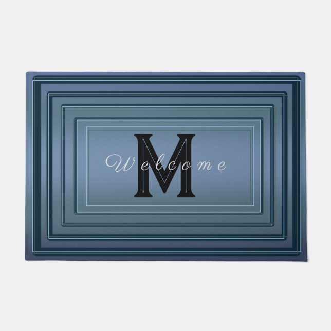 Paillasson Simple gradient moderne Bienvenue Nom du monogramm (Devant)