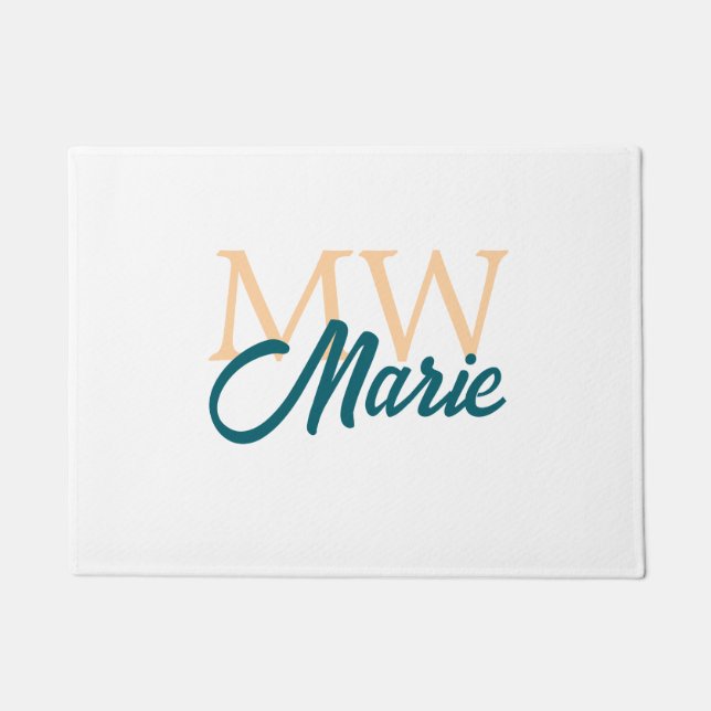 Paillasson simple minimal ajouter nom monogramme orange bleu  (Devant)