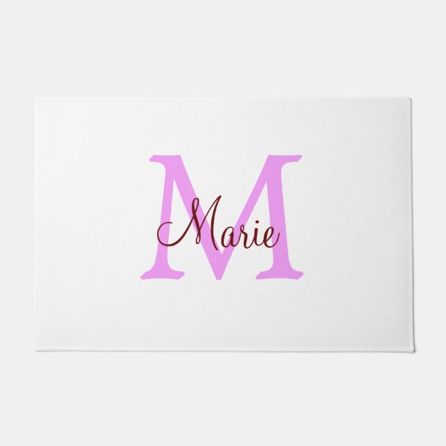 Paillasson simple nom minimal ajouter monogramme rose rouge  (Devant)