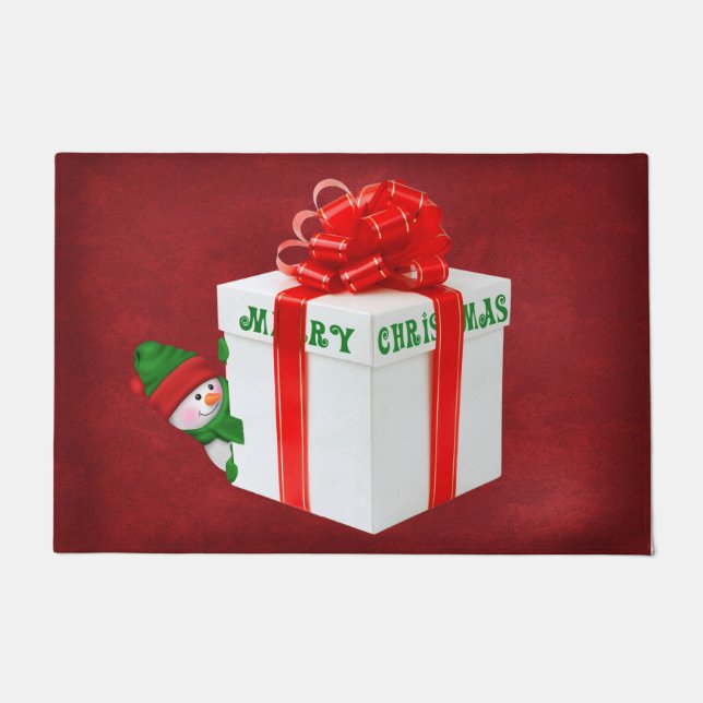 Paillasson Snowman de Noël avec cadeau (Devant)