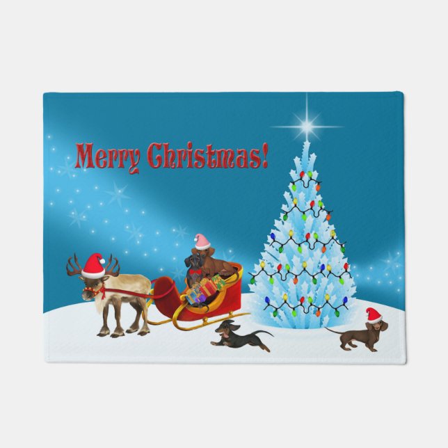 Paillasson Snowy Dachshund Christmas Welcome Mat (Devant)