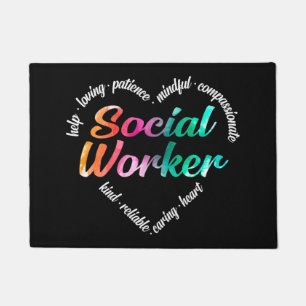 Paillasson Social Worker Heart Word Cloud Aquarelle Arc-en-ci