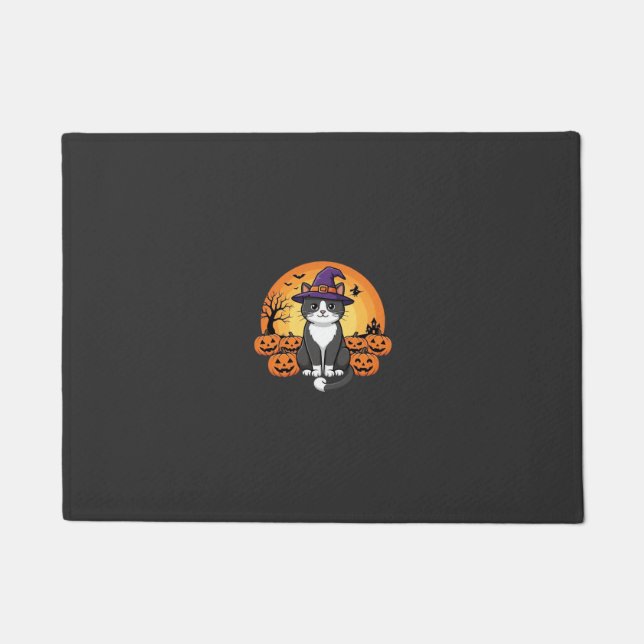 Paillasson Sorcière de Halloween Chat Citrouille Lune Design_ (Devant)