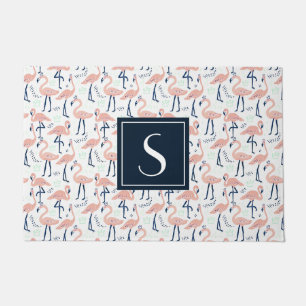 Paillasson Souris à motif flamingo rose tropicale monogramme