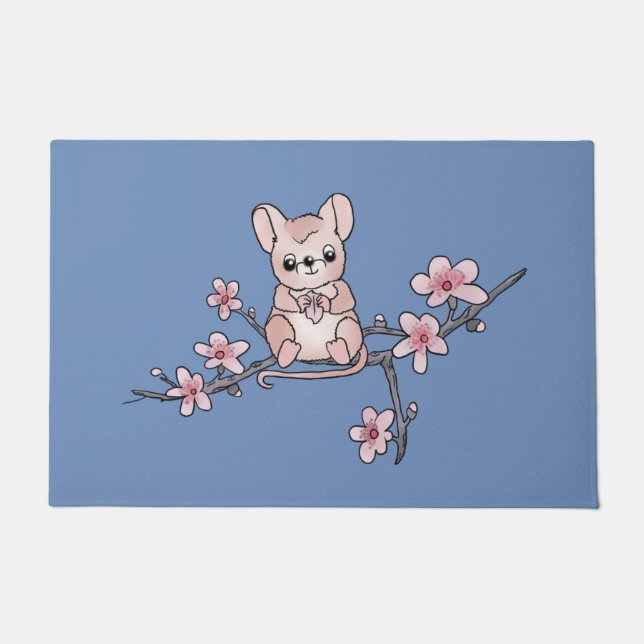 Paillasson Souris sur la branche des fleurs (Devant)