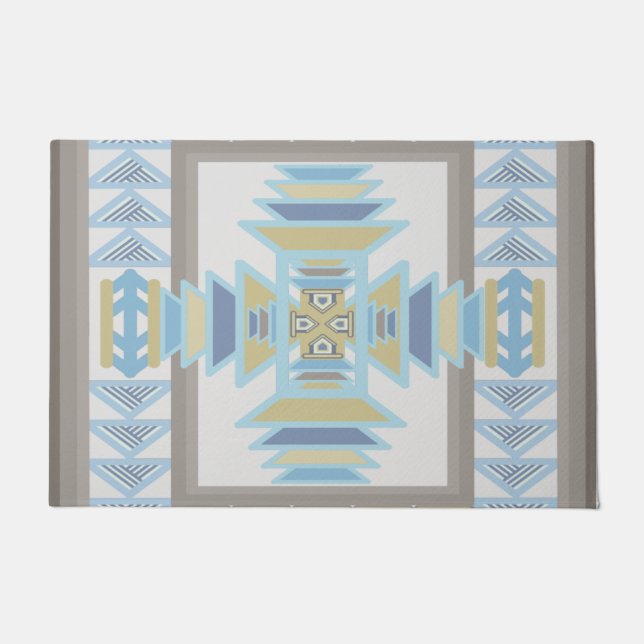 Paillasson Southwest Blues Indian Blanche Art Design (Devant)