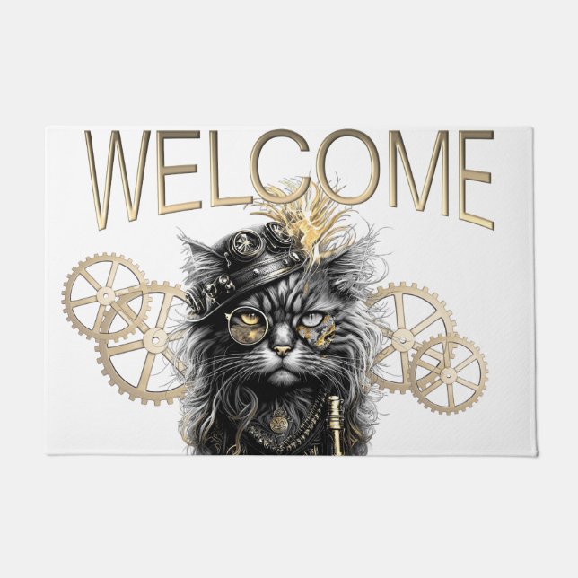 Paillasson Sprocket-Paws Le Chat Steampunk Funky Bienvenue (Devant)