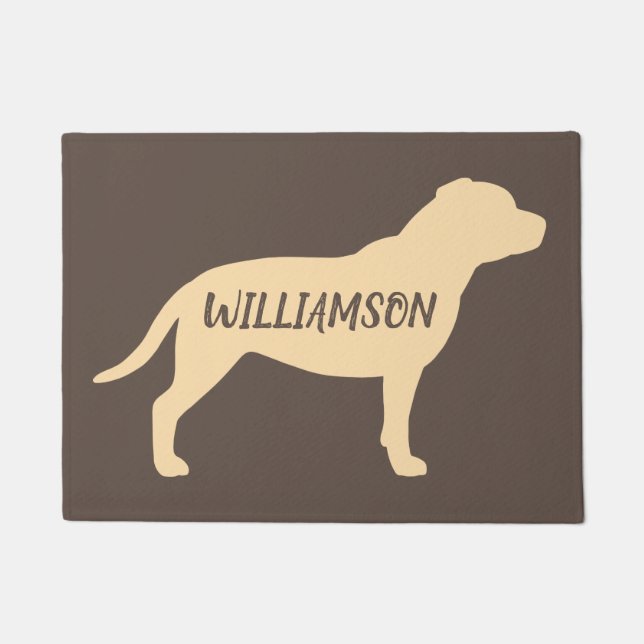 Paillasson Staffordshire Bull Terrier Silhouette Texte person (Devant)