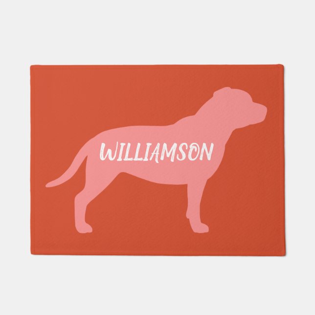 Paillasson Staffordshire Bull Terrier Silhouette Texte person (Devant)