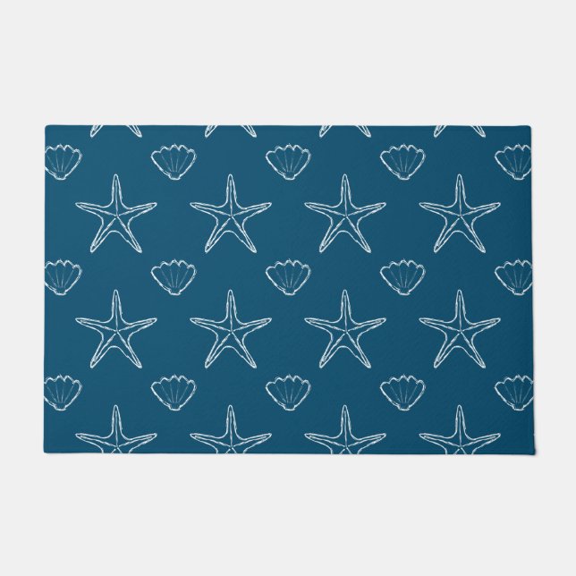 Paillasson Starfish Seashell Croquis Motif Sur Ocean Blue (Devant)