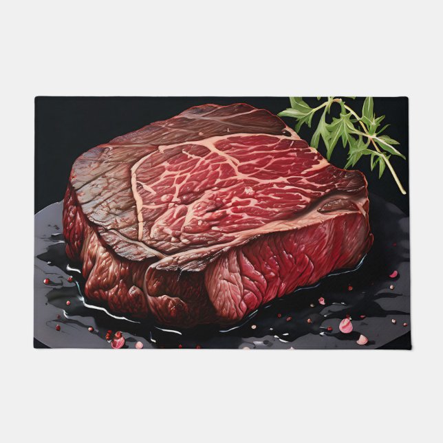 Paillasson Steak de Ribeye Cru en Gros Plan (Devant)