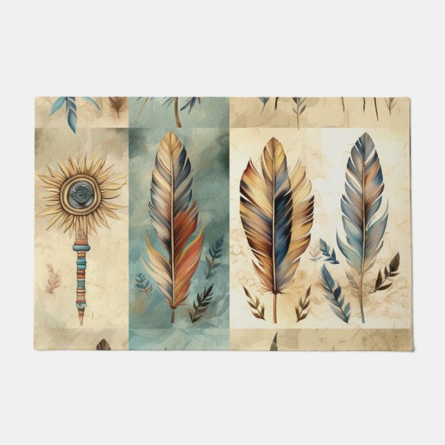 Paillasson Stick de médecine des plumes tribales Aztec (Devant)