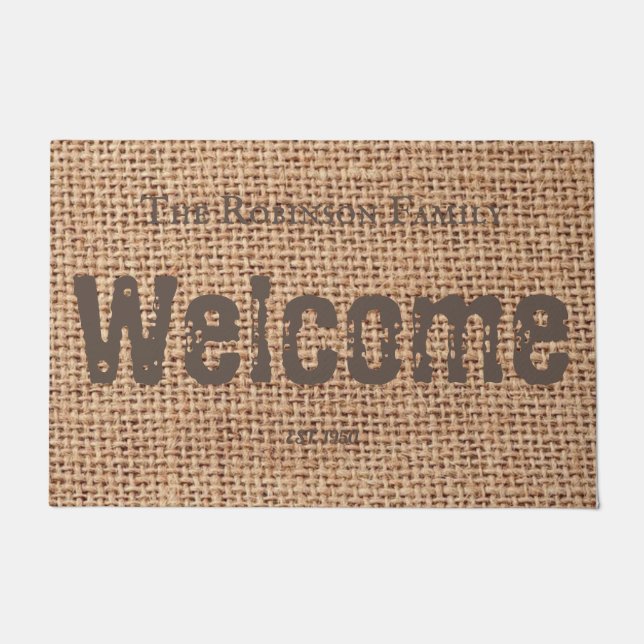Paillasson Style cool texte rustique design famille de burlap (Devant)