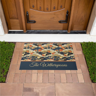 Paillasson Style japonais Retro Turquoise Floral et Nuages Im