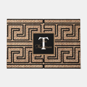 Paillasson Style moderne monogrammed Greek clé burlap bordure