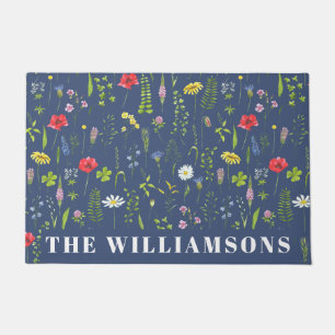 Paillasson Stylish Boho Blue Fleurs sauvages Floral Personnal