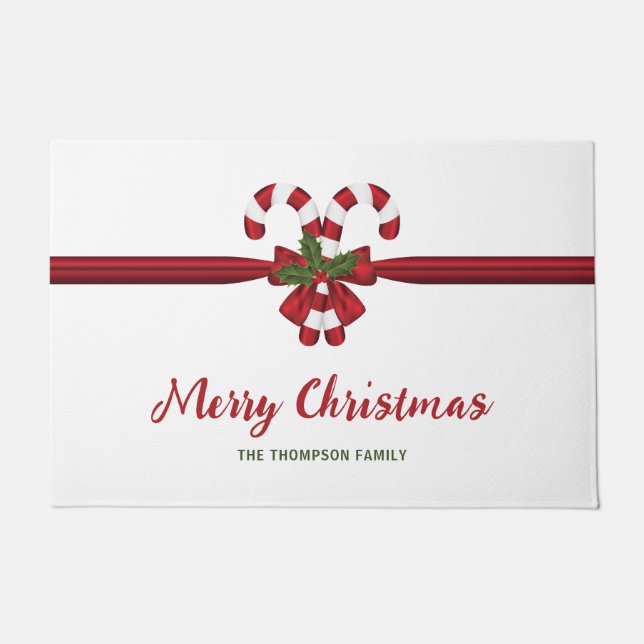 Paillasson Sucres de canne Festif Rouge Et Blanc Bow Et Texte (Devant)