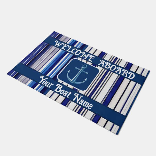 Paillasson Summer Navy Blue Boat Collection de rayures tendan (Incliné)