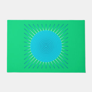 Paillasson Sunburst géométrique moderne, bleu et vert Jade