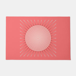 Paillasson Sunburst géométrique moderne, corail profond rose