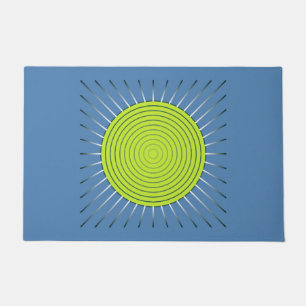 Paillasson Sunburst géométrique moderne, Lime et Denim Blue