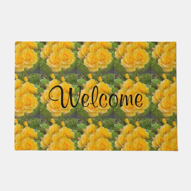 Paillasson Sunny Yellow Kaleidoscope Rose Bouquet Bienvenue (Devant)