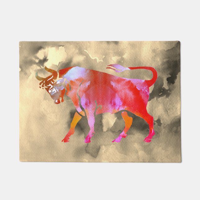 Paillasson Symbole d'astrologie de l'aquarelle de Taurus (Devant)
