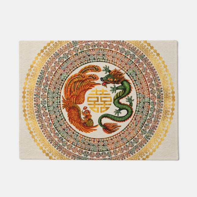 Paillasson Symbole du Bonheur Double avec Phoenix et Dragon (Devant)