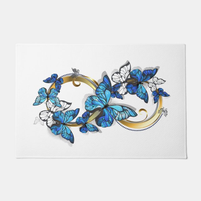 Paillasson Symbole infini de papillons Morpho bleus (Devant)