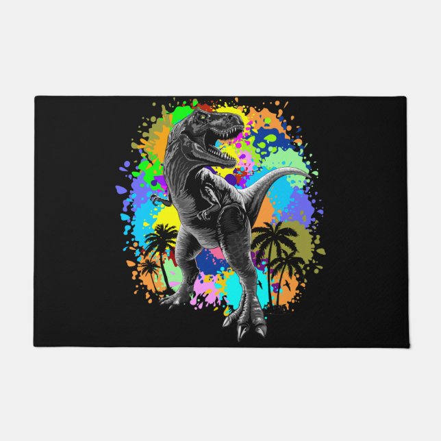 Paillasson T-Rex Dinosaur Jurassic Reptile on Paint Stains (Devant)