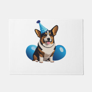 Paillasson T-shirt classique d'anniversaire de Corgi bleu