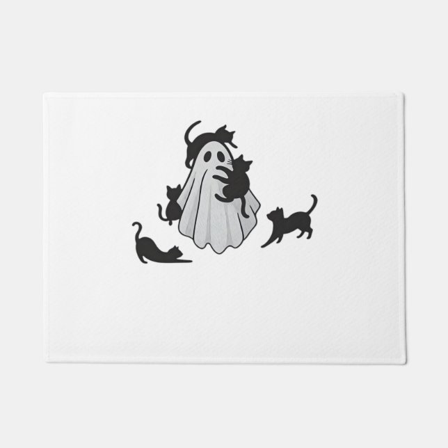 Paillasson T-shirt classique de chats noirs et fantômes (Devant)