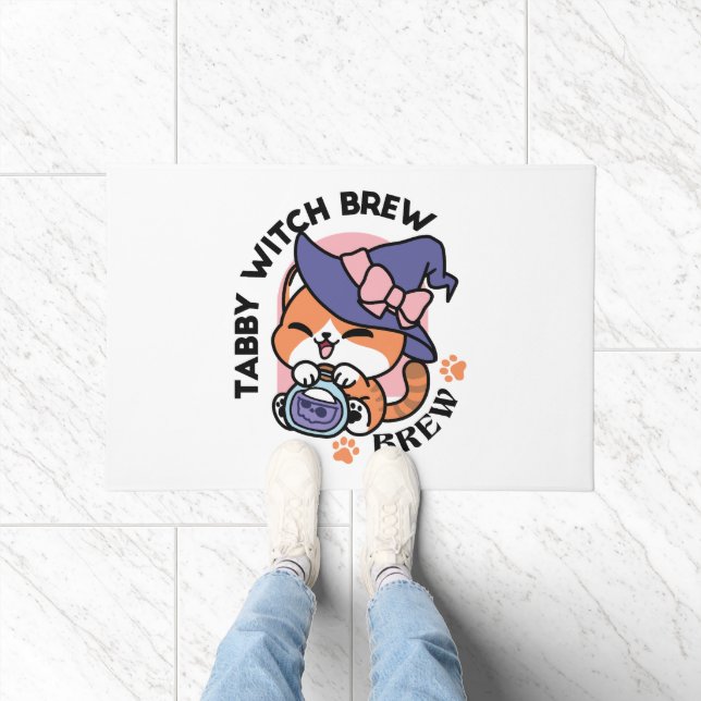 Paillasson Tabby Witch Brew – Joli Design de Chat d'Halloween (Intérieur)