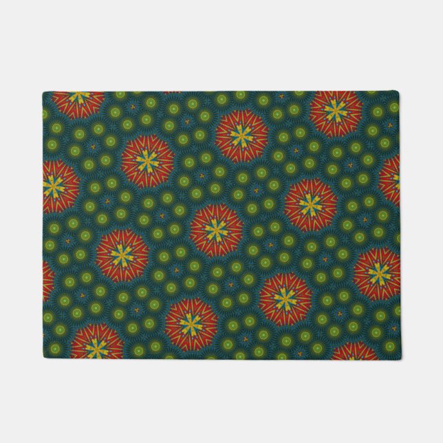 Paillasson Taille personnalisée Points rouges et verts Tribal (Devant)