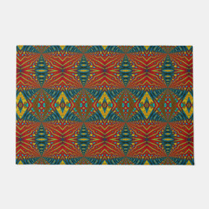 Paillasson Taille personnalisée Rouge Bleu et Jaune Tribal Pe