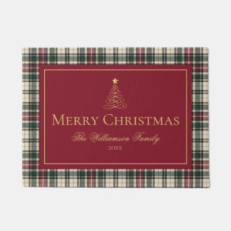Paillasson Tartan à carreaux classique Joyeux Noël Famille pe