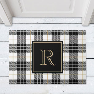 Paillasson Tartan à carreaux noir et marron Monogramme de fam
