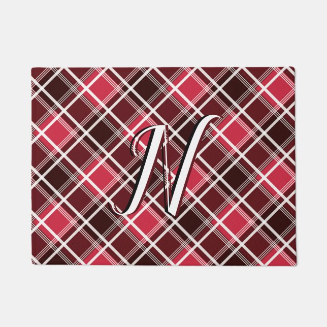 Paillasson Tartan classique Plaid Red Black Monogramme person (Devant)