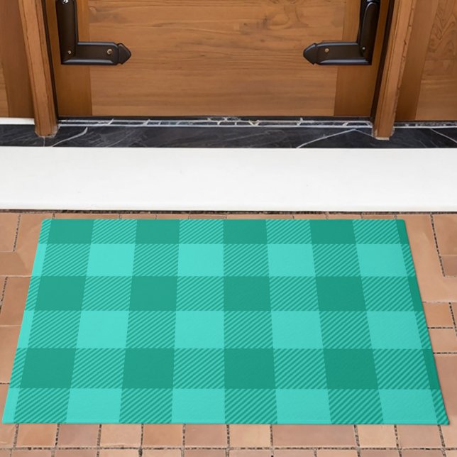 Paillasson Teal And Turquoise Gingham Plaid Design  (Créateur téléchargé)