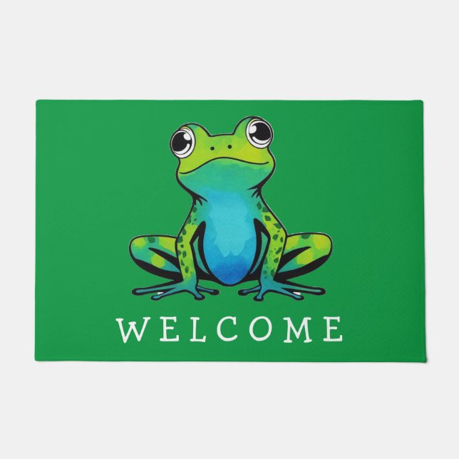 Paillasson Tendance personnalisée Cute Happy Frog Bienvenue (Devant)