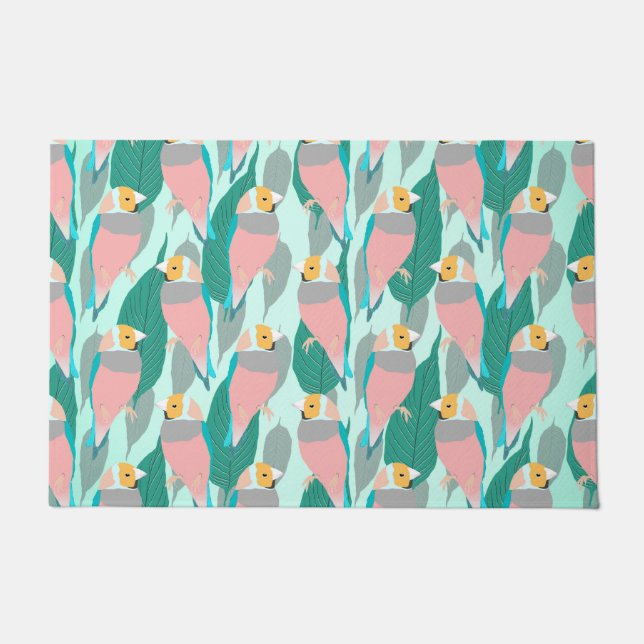 Paillasson Tendance rose arc-en-ciel Finch Bird & Green Folia (Devant)