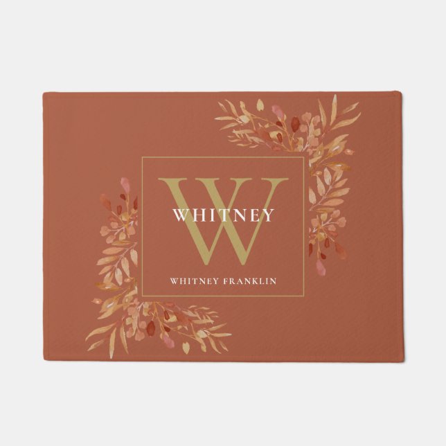 Paillasson Terracotta Et Monogramme Or Floral Rustique (Devant)