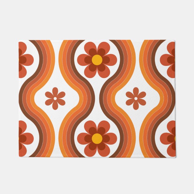 Paillasson Terracotta Mid Century Floral Moderne Arc-en-ciel  (Devant)