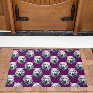Paillasson Tête de loup blanc motif design violet