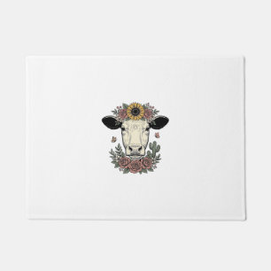 Paillasson Tête de vache florale dessin vintage_1