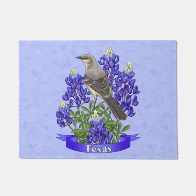 Paillasson Texas State Mockingbird & Bluebonnet Flower (Devant)
