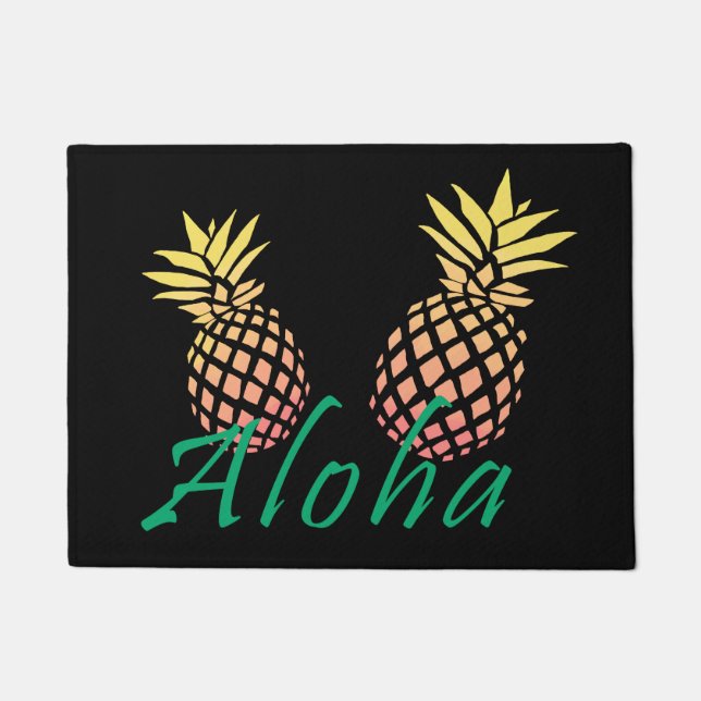 Paillasson texte tropical d'été "aloha", ananas coloré (Devant)