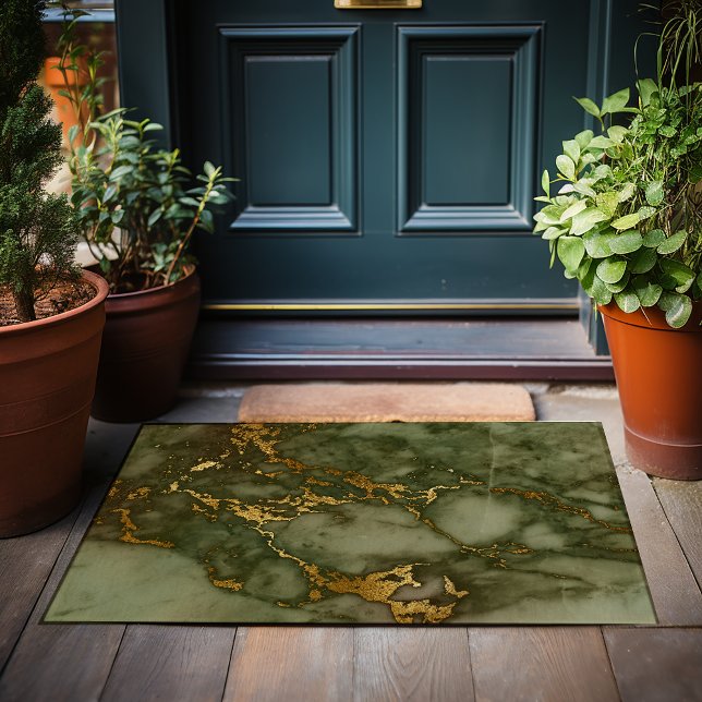 Paillasson Texture de marbre vert olive feuille d'or fausse (Créateur téléchargé)