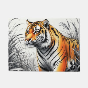 Paillasson Tiger Art Color Partiel noir blanc dessin